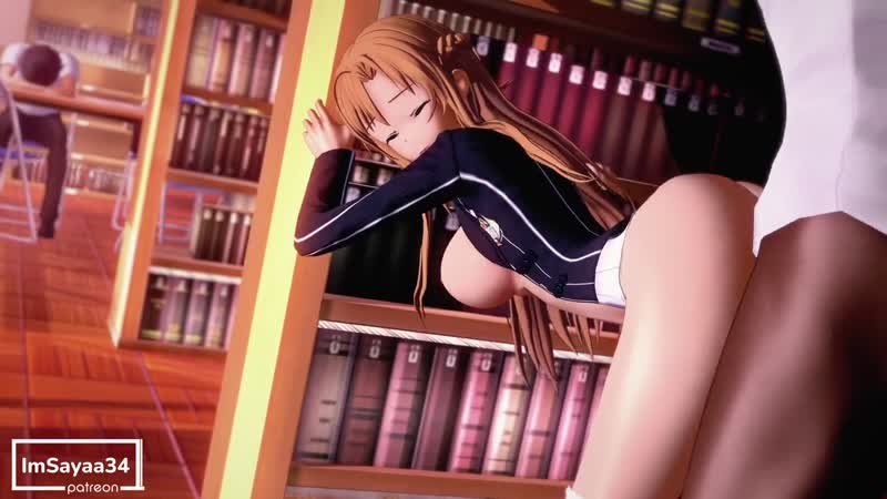 1girls 2boys 3d animated bent over black penis blonde hair books bookshelves bottomless — NTR hentai video