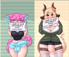 2futas animal ears balls big balls big breasts big penis big thighs black pants black — NTR hentai doujin