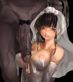 1boy 1girls after deepthroat after fellatio after oral asian big penis black background — NTR hentai doujin