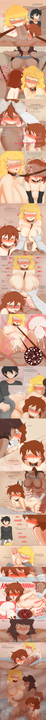 1boy 1futa 2d 2girls ass ayasha (mochazon) ball sucking ball worship balls bandaged arm — NTR hentai doujin