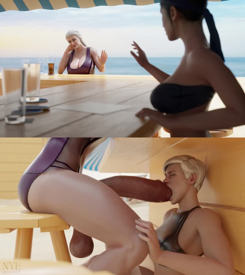 1futa 2girls 3d age difference animated athletic futanari balls balls clenching beach — NTR hentai video