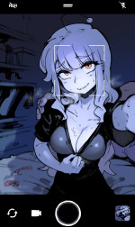 1boy 1girls after sex arms behind back bed bedroom black clothing black shirt breasts — NTR hentai doujin
