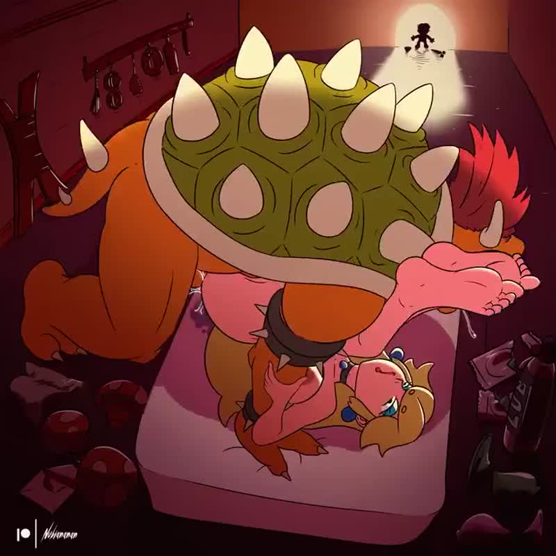 1:1 1girls 2boys animated barefoot bed blonde female blonde hair bowser caught caught in — NTR hentai video