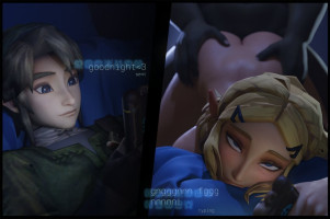 1girls 2boys 3d alternate eye color ambiguous penetration ass bed big ass blender blonde — NTR hentai doujin