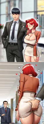 1boy 1girls arm under breasts asian asian male ass ass grab belt big ass big breasts — NTR hentai doujin