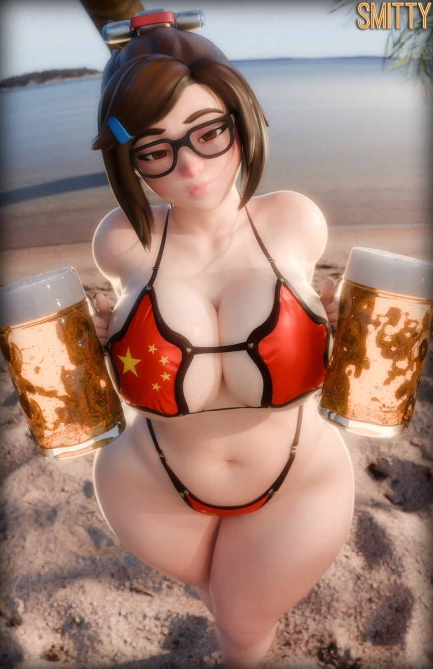 Mei (Overwatch) Cartoon Porn – Beach – Beer